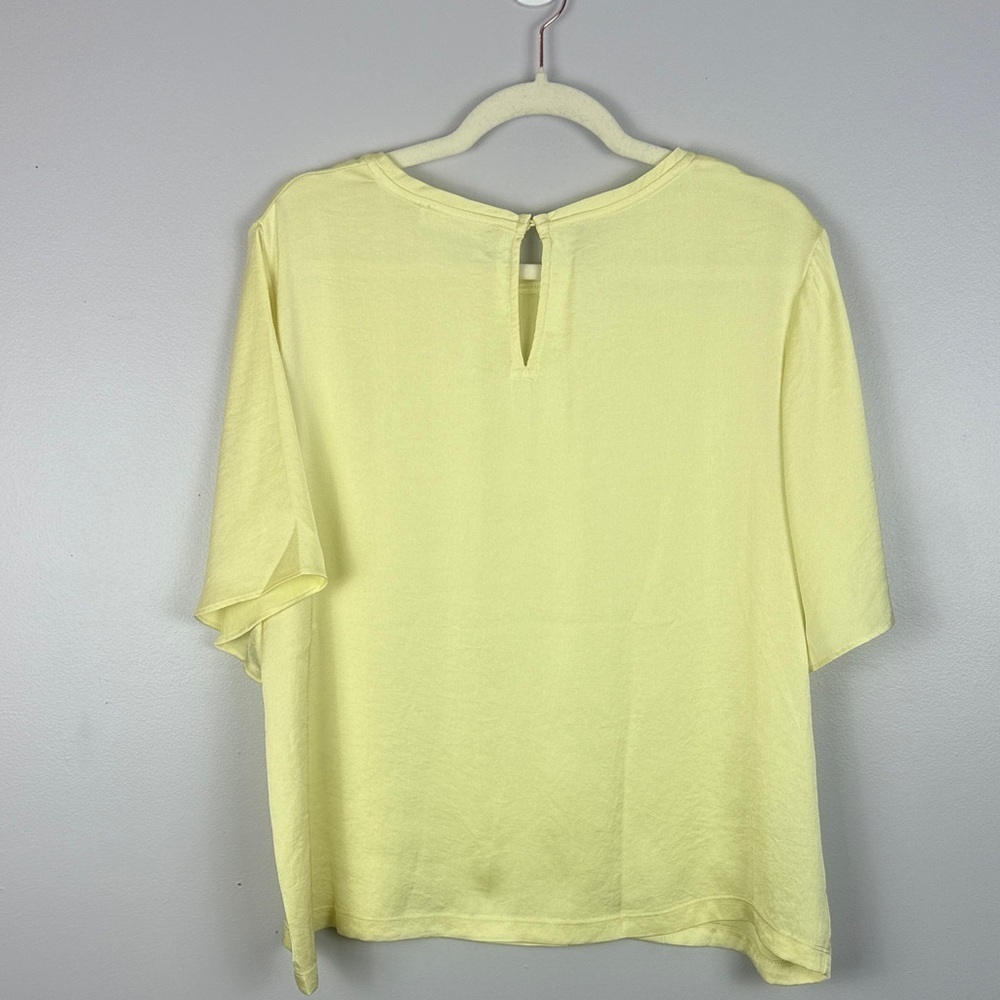 Mango Light Yellow Casual Chic Round Neck Tie Back Short Sleeve Top Size 12 - Picture 9 of 9